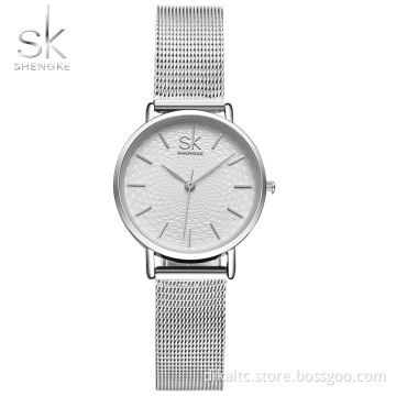 HOT SK Super Quartz Watches Slim Sliver Mesh Stainless Steel Wrist Watch Charm Korean Style Ladies Wrist Watch Relogio Feminino
